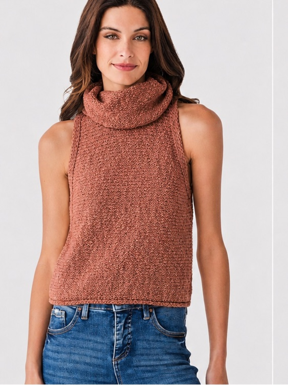 By Together Salma Top Sleeveless Cowl Neck Knit Sweater Tank Brick Brown Size S